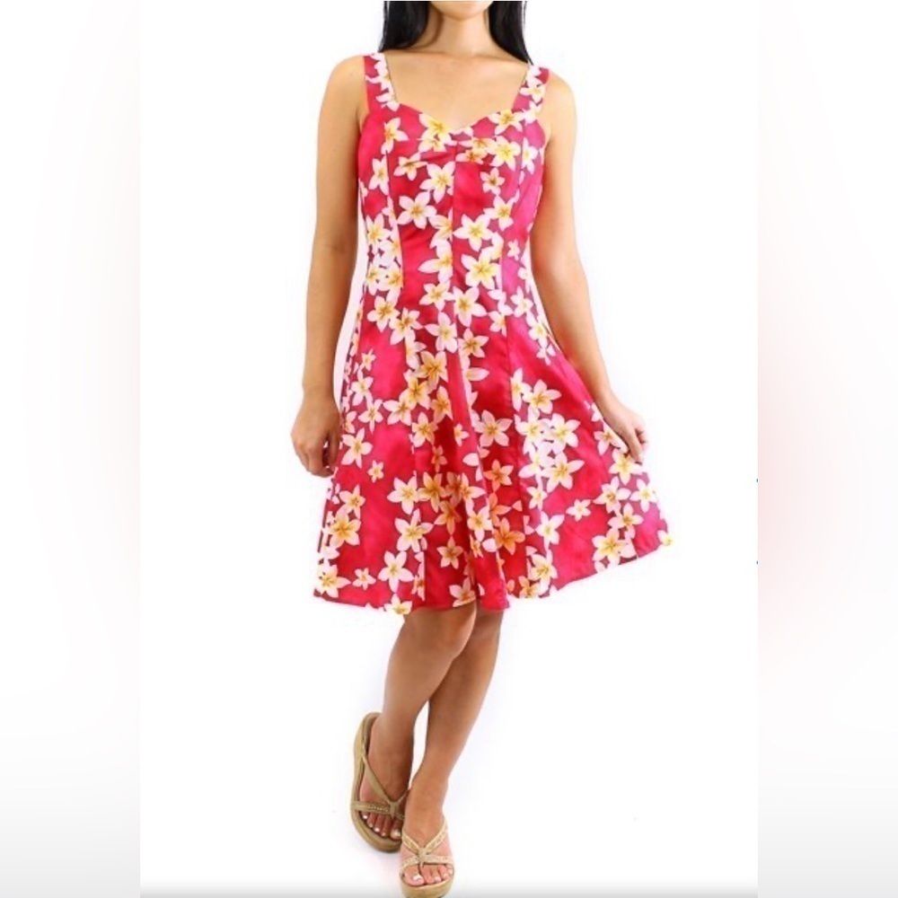 Royal Hawaiian Creations Plumeria Pink Cotton Hawaiian Mini Sundress Womens L